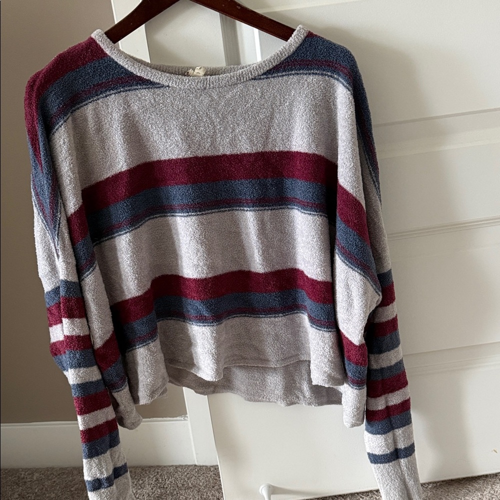 Hem & Thread Gray and Burgundy Striped Sweater